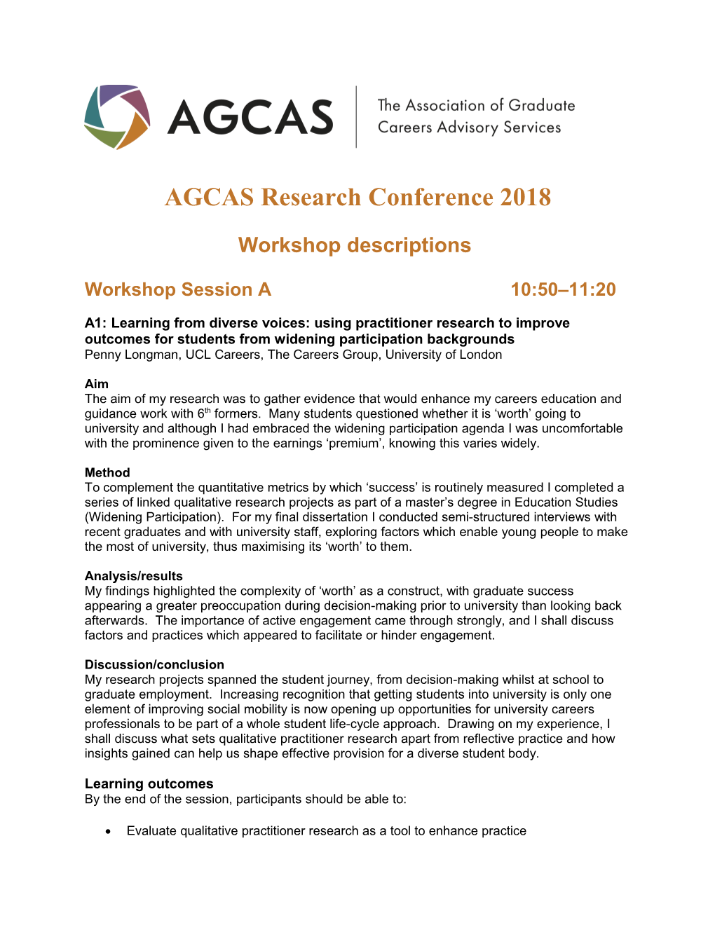 AGCAS Research Conference 2018