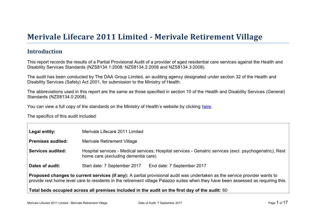 Merivale Lifecare 2011 Limited - Merivale Retirement Village