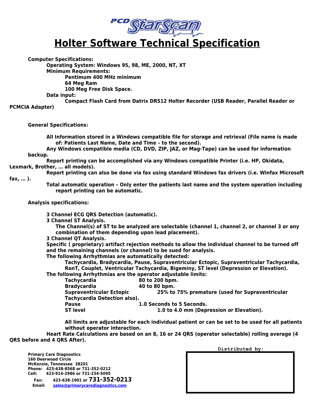 Holter Software Technical Specification