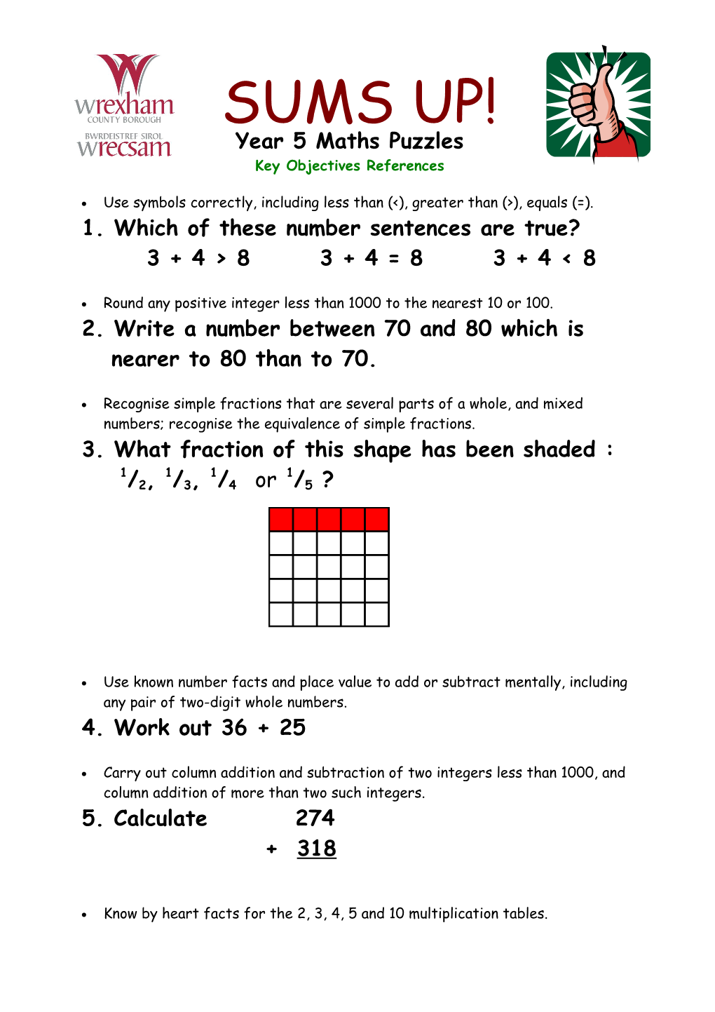 Year 5 Maths Puzzles