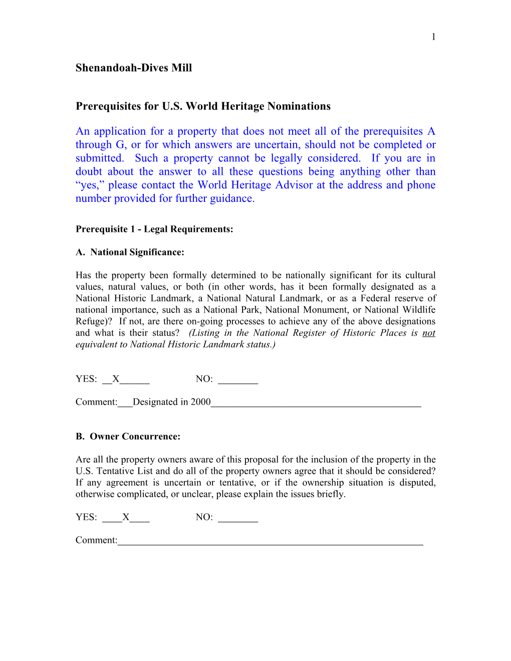 Prerequisites for U.S. World Heritage Nominations