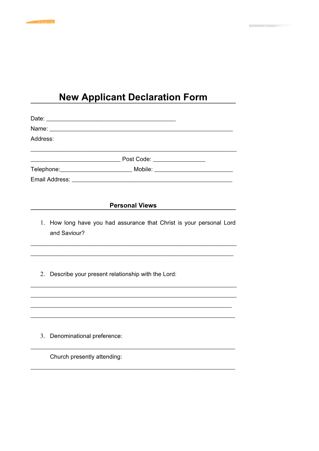 New Applicant Declaration Form