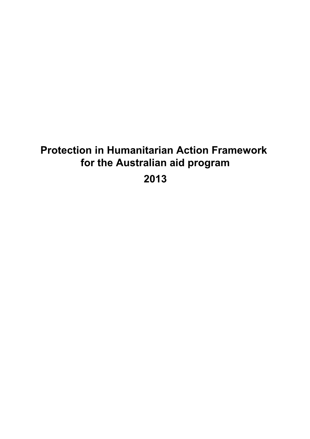 Protection in Humanitarian Action Framework for the Australian Aid Program