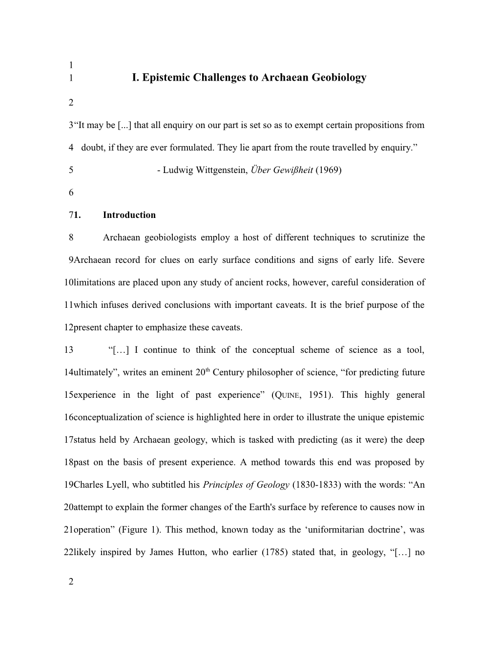 I. Epistemic Challenges to Archaean Geobiology