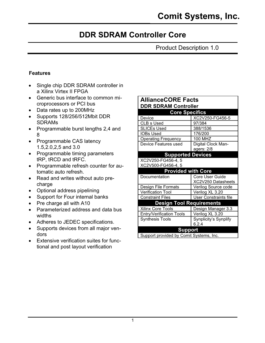 DDR SDRAM Controller Core