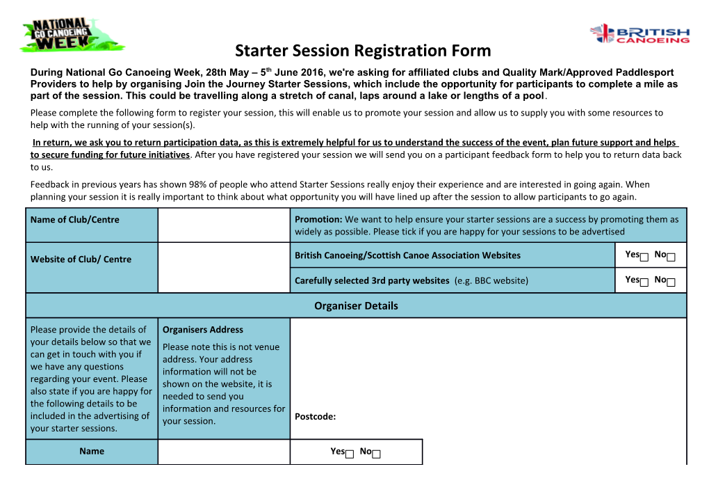 For Events in Scotland, Please Return Registration Form To