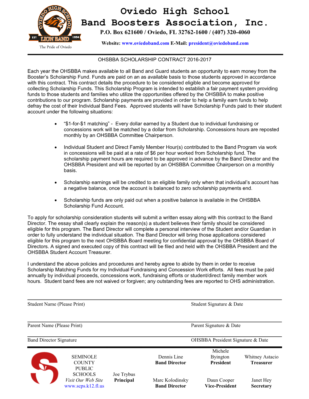 Ohsbba Scholarship Contract 2007-2008