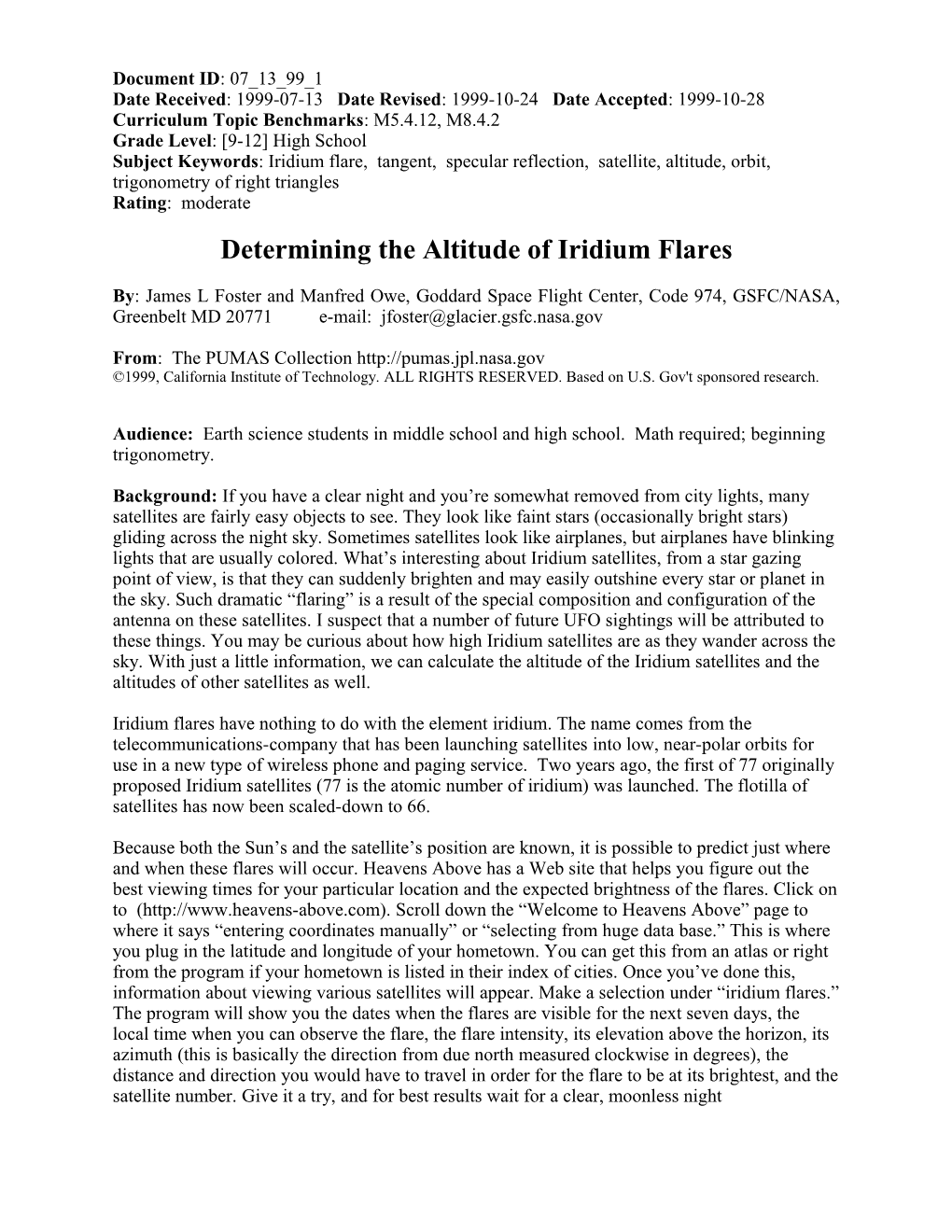 Determining the Altitude of Iridium Flares
