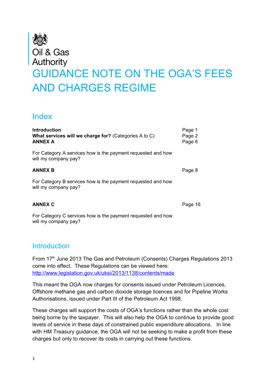 Guidance Note on the Oga S Fees and Charges Regime