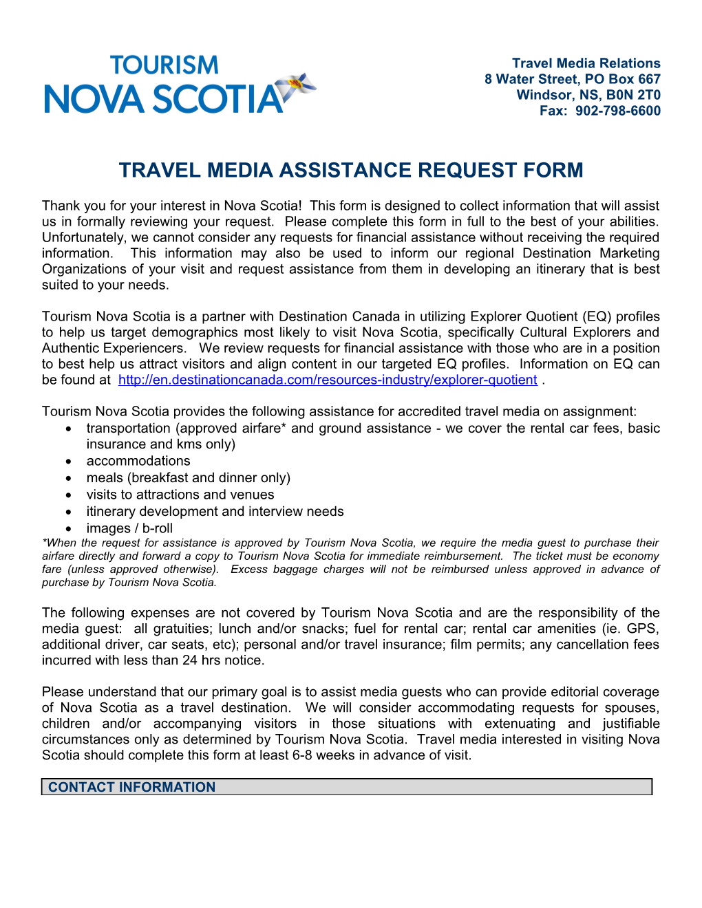 Media Assistant Request and Tour Form