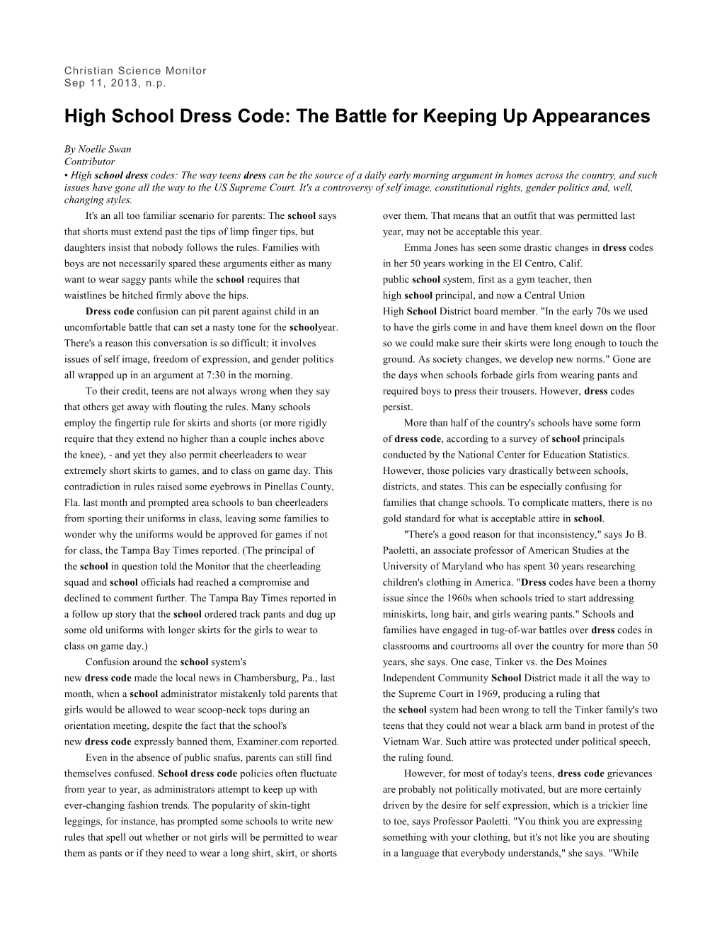 High Schooldresscode: the Battle for Keeping up Appearances