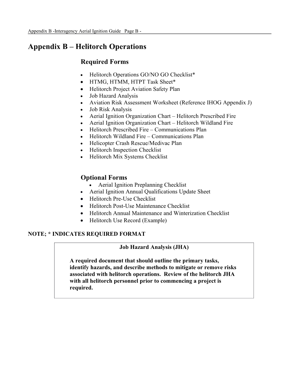 Appendix B Aerial Ignition Checklists and JHA's