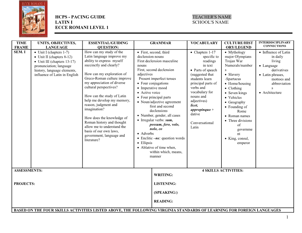 Hcps - Pacing Guide Teacher's Name