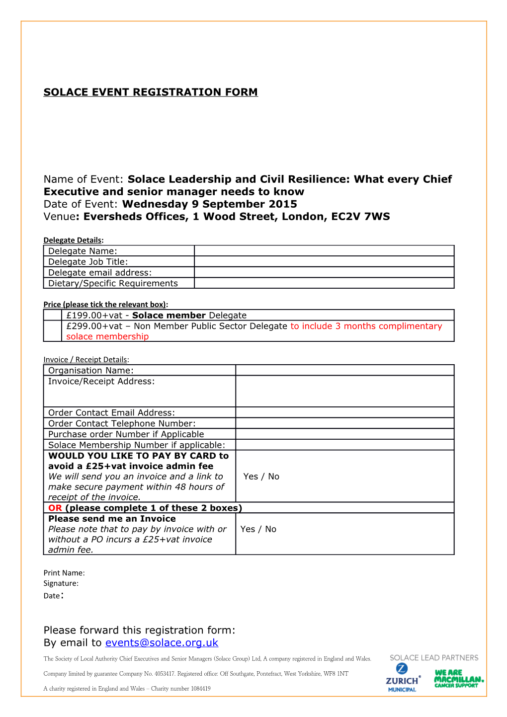 Solace Event Registration Form
