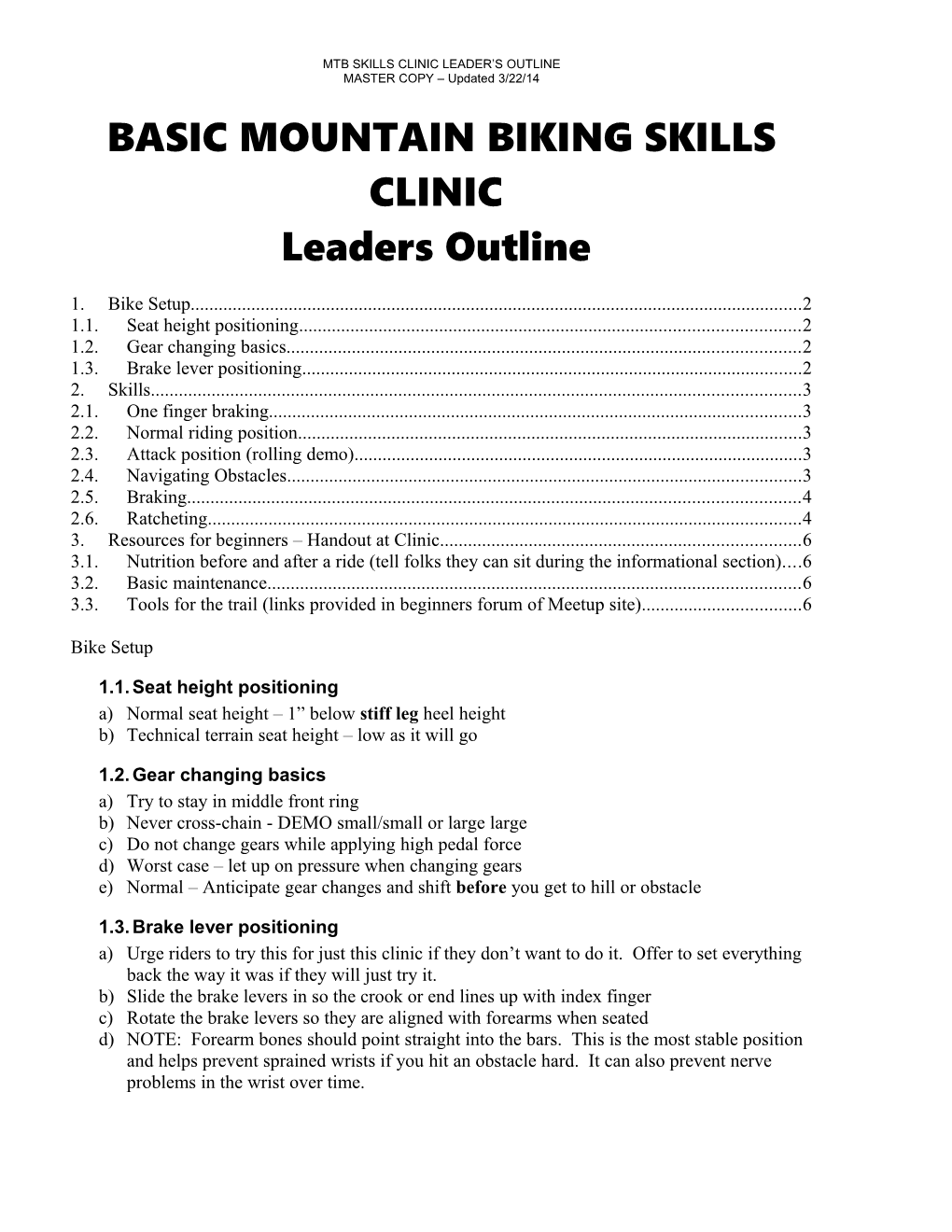 Basic Mountain Biking Skills Clinic