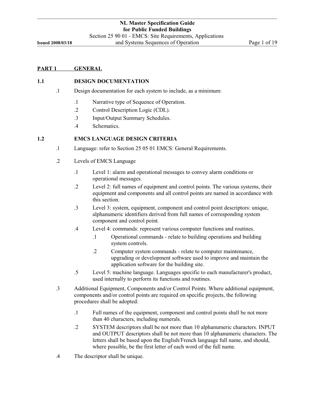 EMCS: Site Requirements, Applications and Systems Sequences of Operation