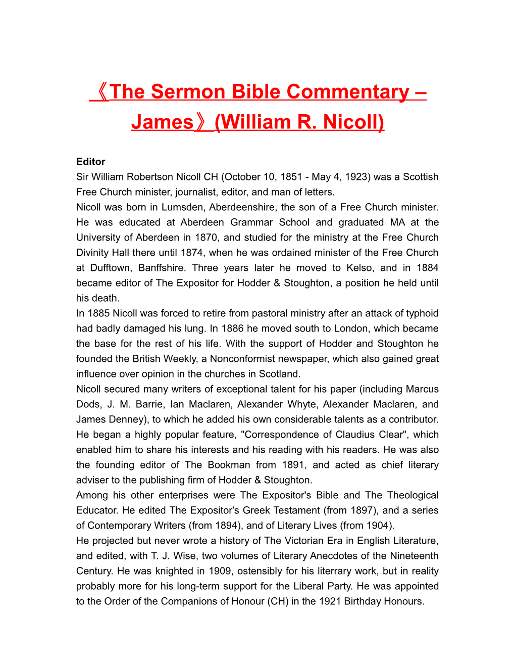 The Sermon Bible Commentary James (William R. Nicoll)