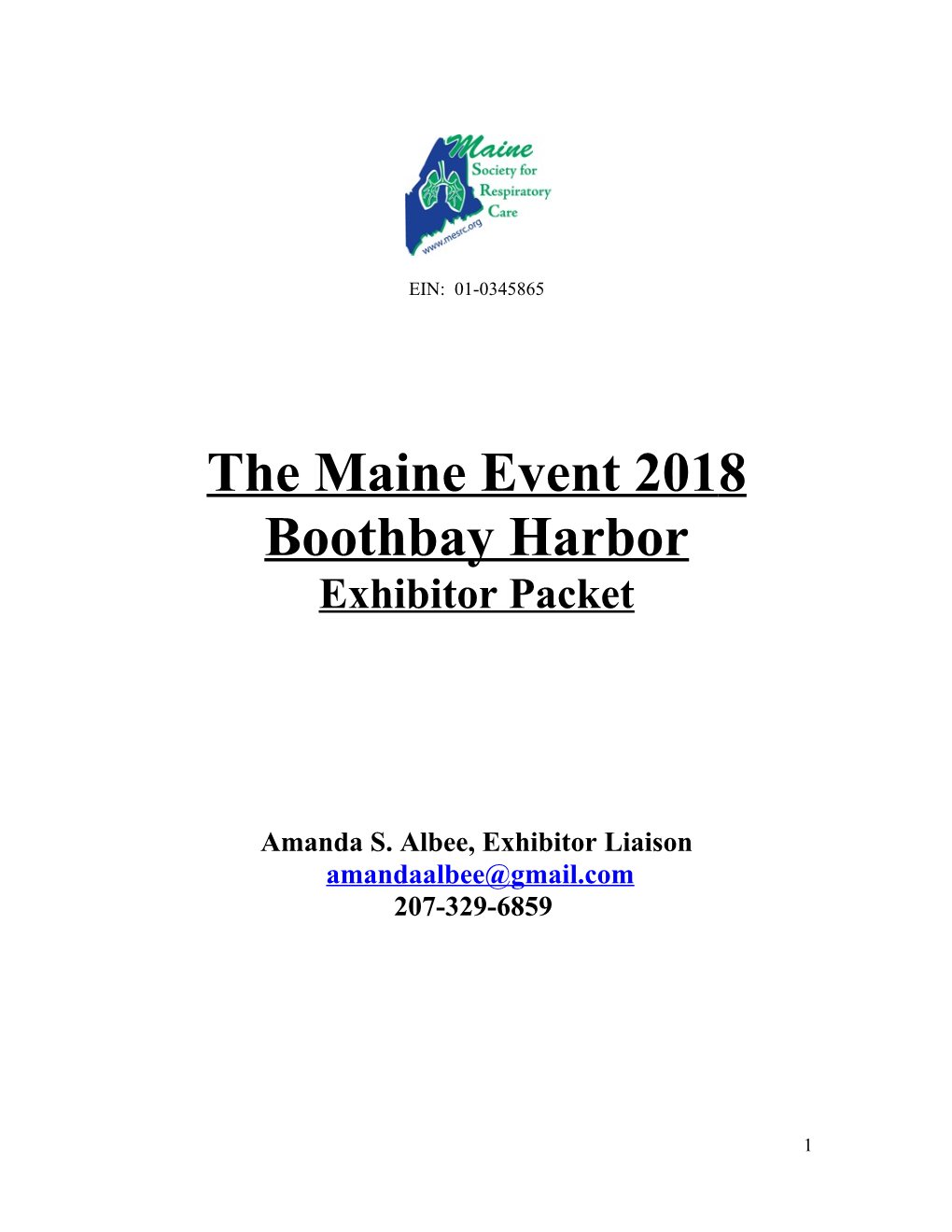 The Maine Event 2018 Boothbay Harbor Exhibitor Packet Amanda S. Albee, Exhibitor Liaison