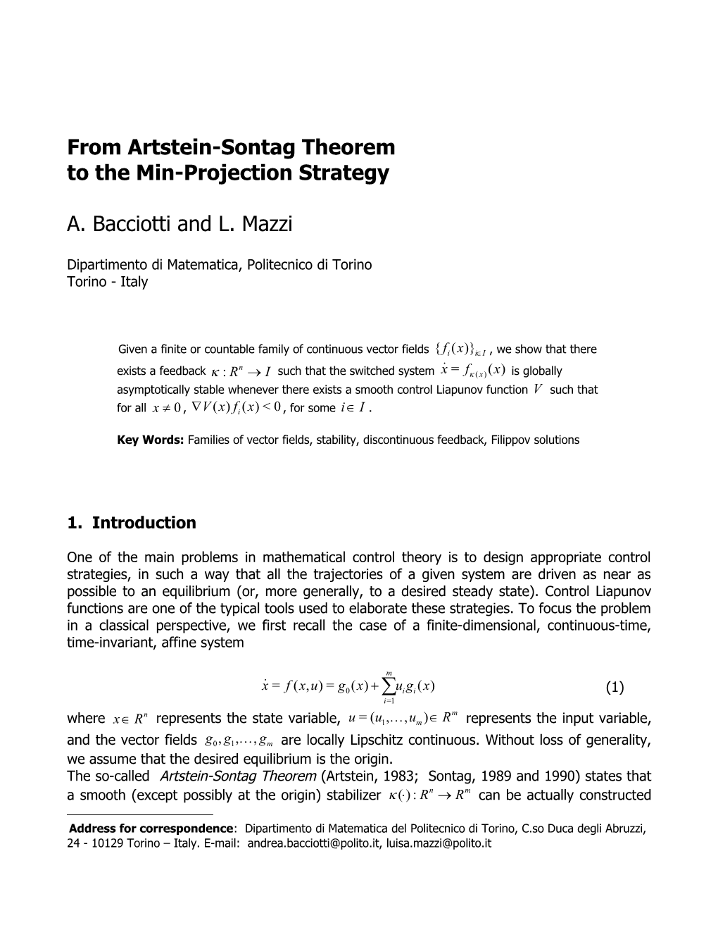 From Artstein-Sontag Theorem