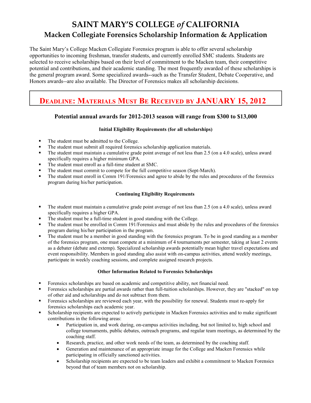 Macken Collegiate Forensics Scholarship Information & Application