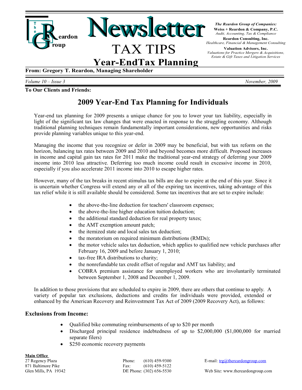 Sample Midyear Tax Planning Letter (Long Version)