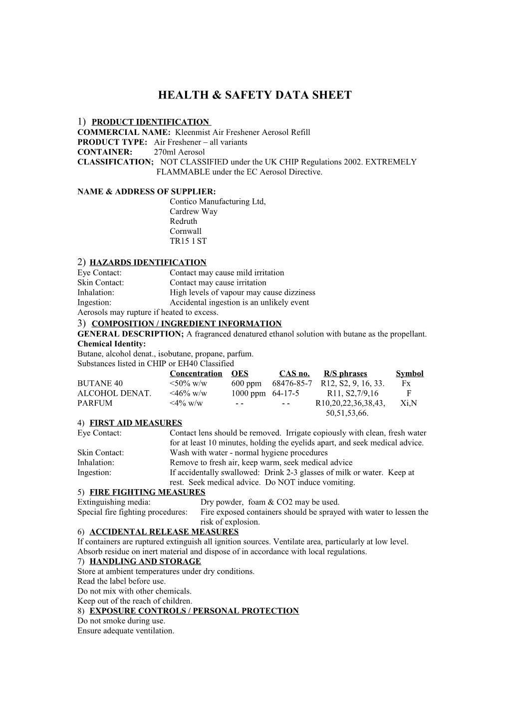 Health & Safety Data Sheet