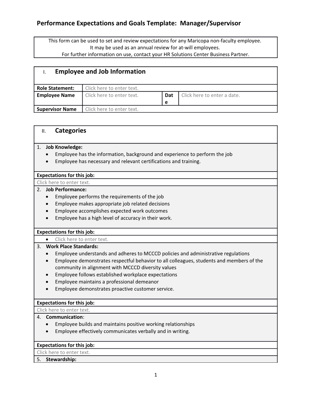 Performance Expectations and Goals Template: Manager/Supervisor