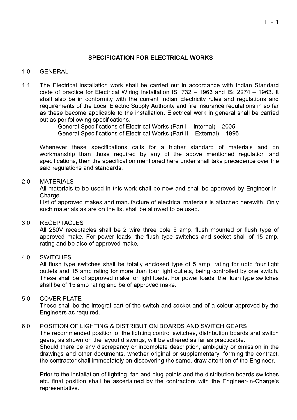 Specification for Electrical Works