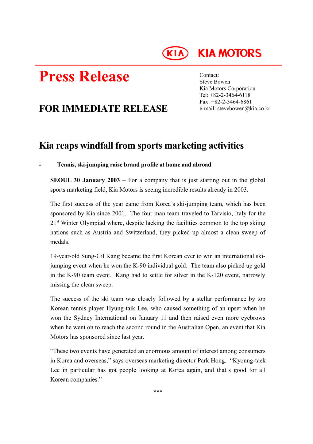 Kia Reaps Windfall from Sports Marketing Activities