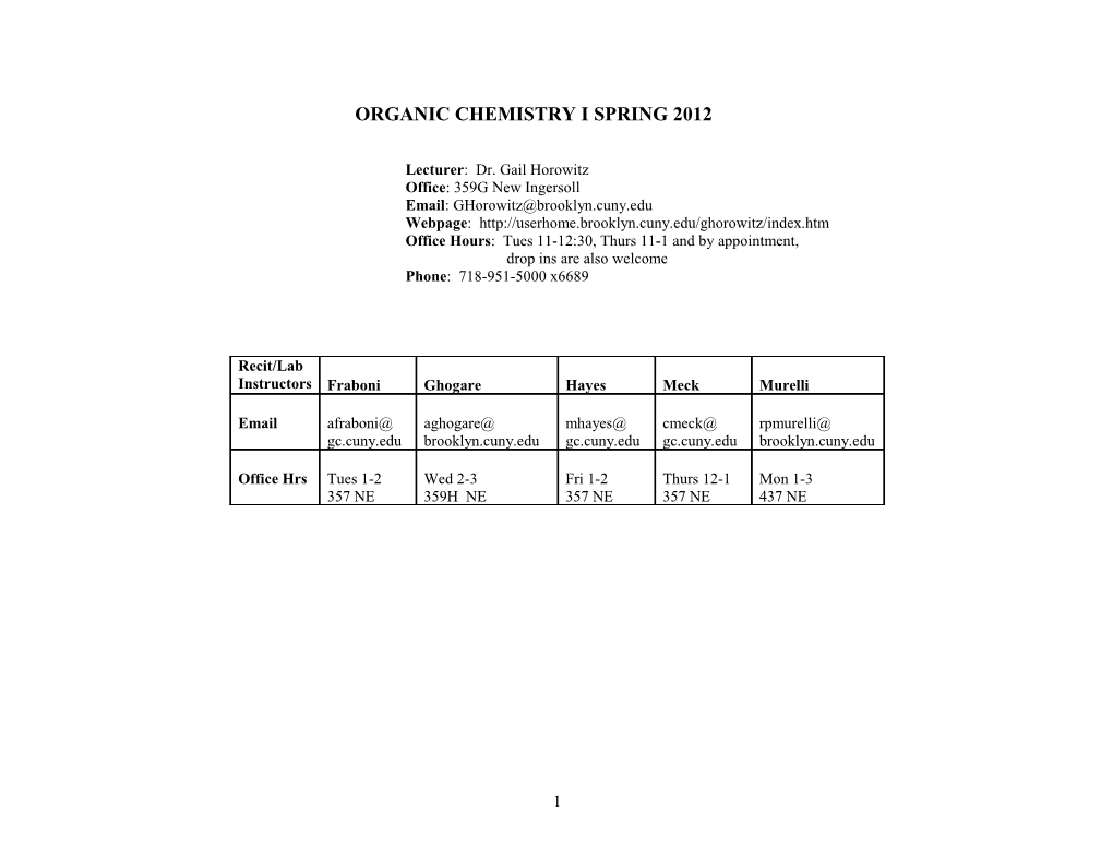 Organic Chemistry I Spring 2012