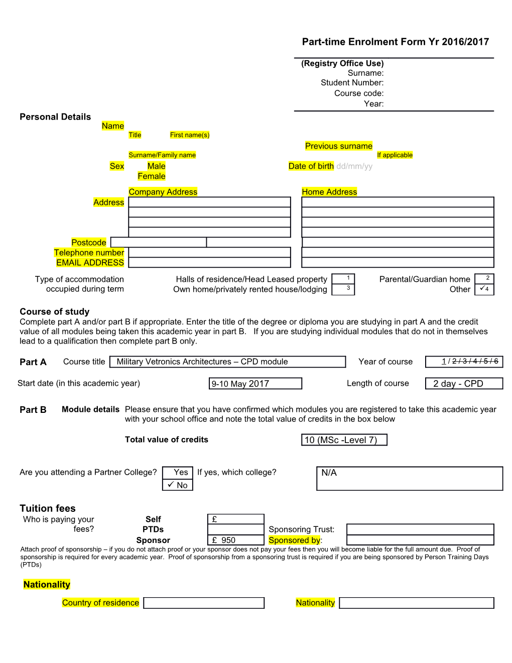 (Registry Office Use) Surname