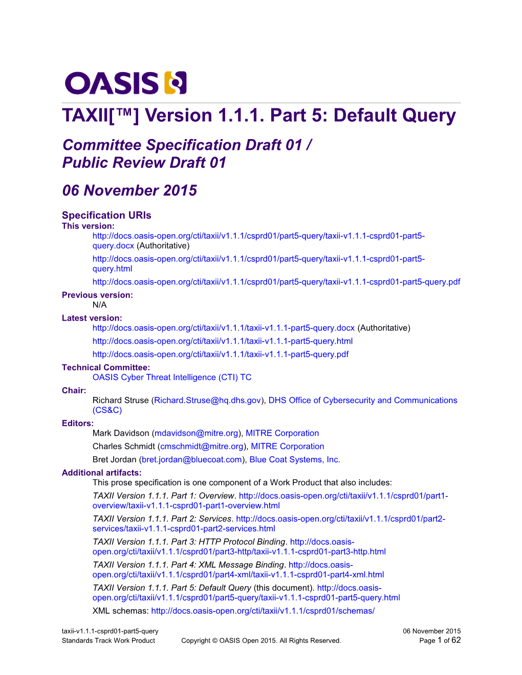 TAXII Version 1.1.1. Part 5: Default Query