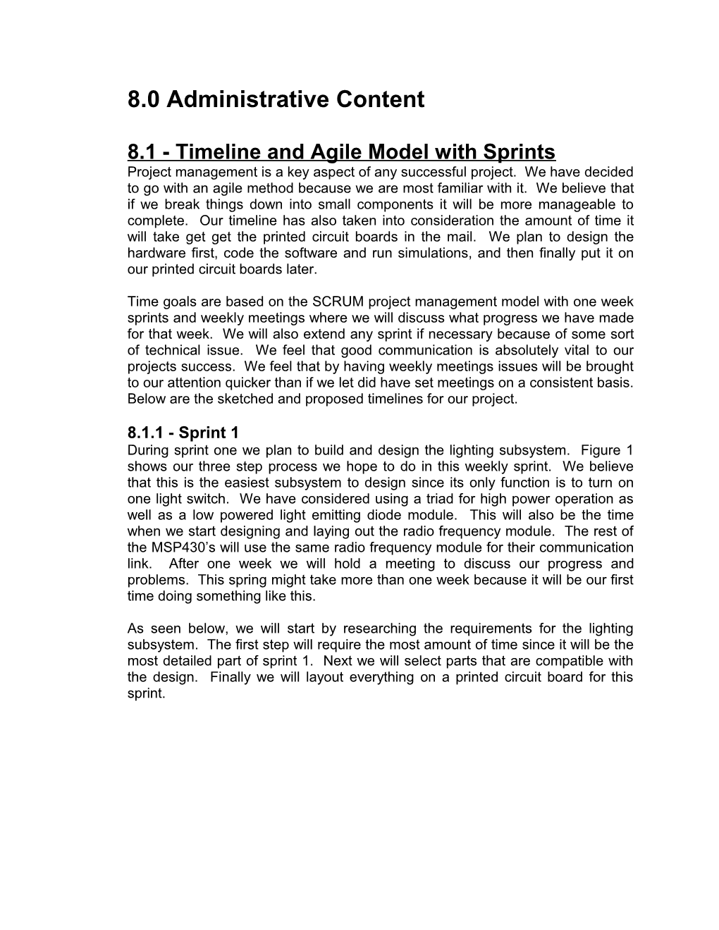 8.1 - Timeline and Agile Model with Sprints