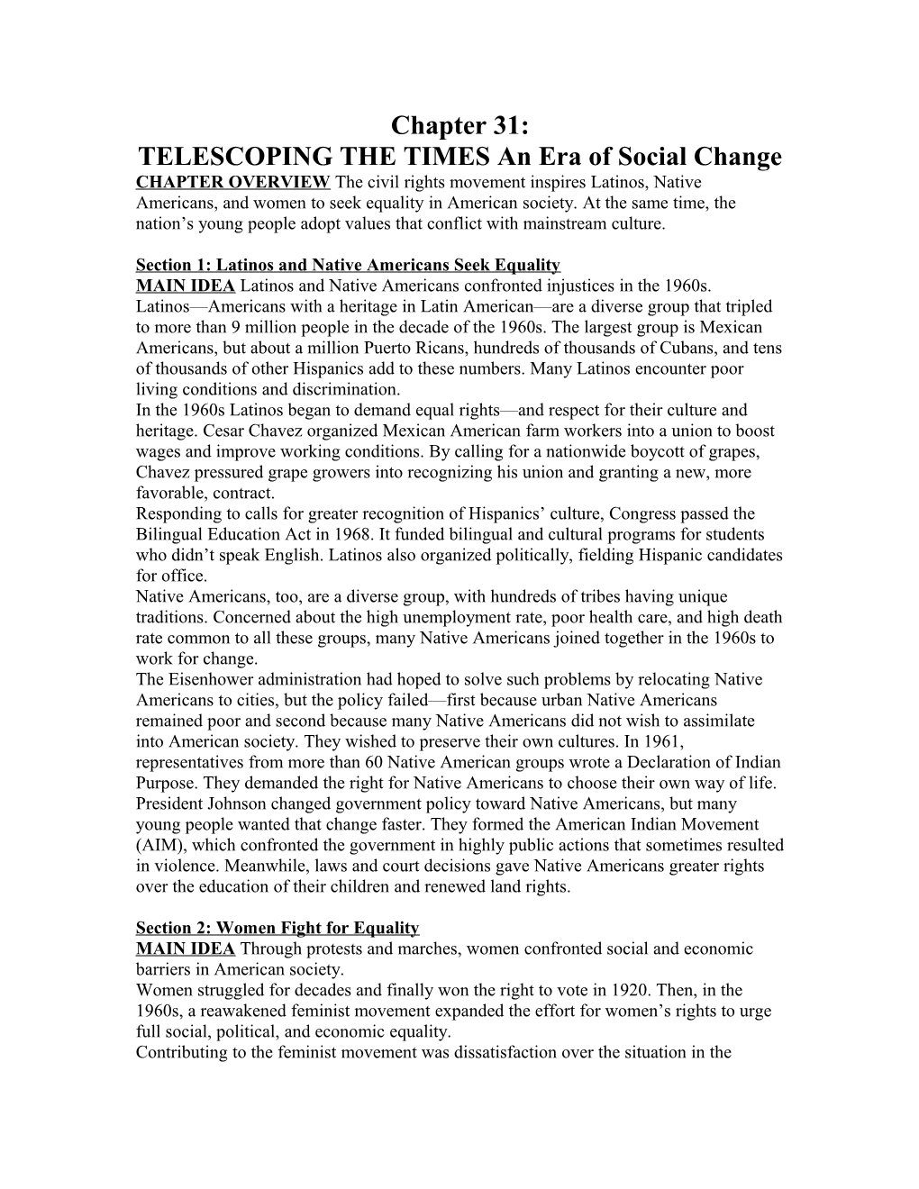 TELESCOPING the TIMES an Era of Social Change