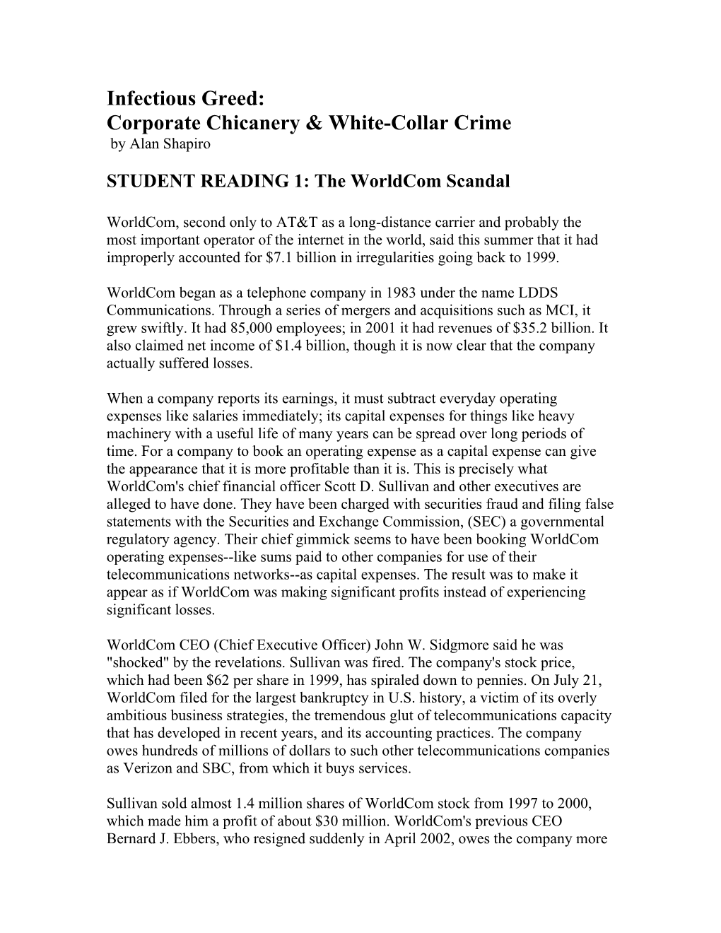 Corporate Chicanery & White-Collar Crime