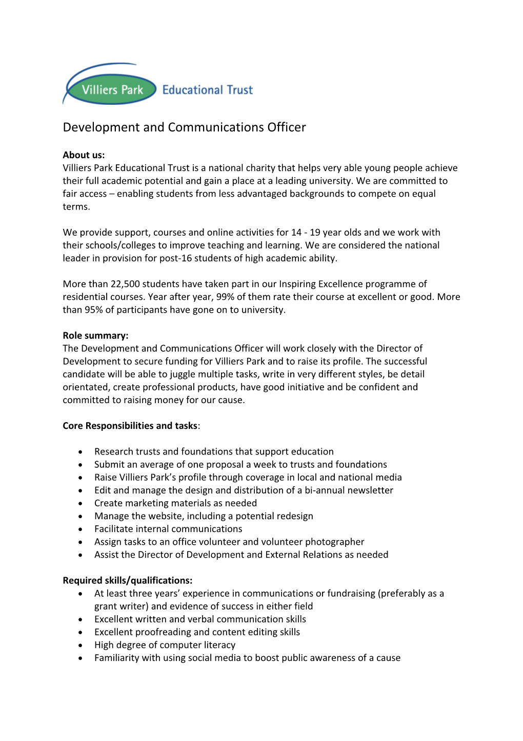 Development and Communications Officer