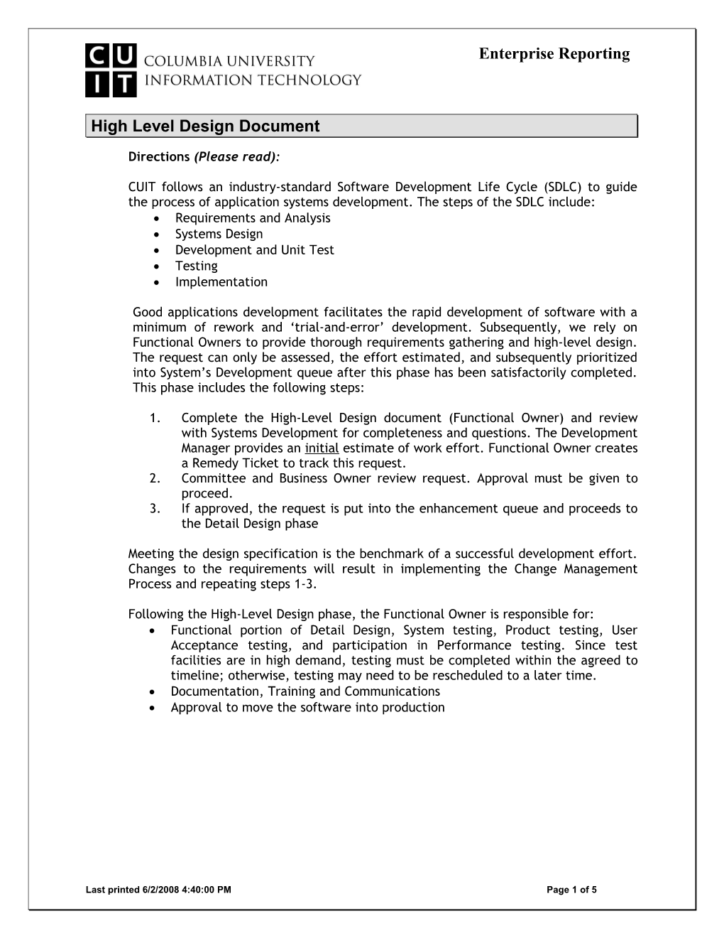 High Level Design Document