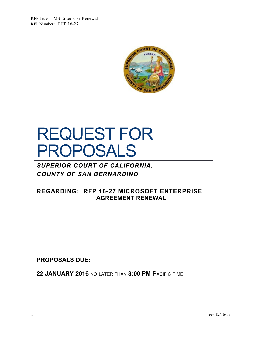 RFP Title: MS Enterprise Renewal