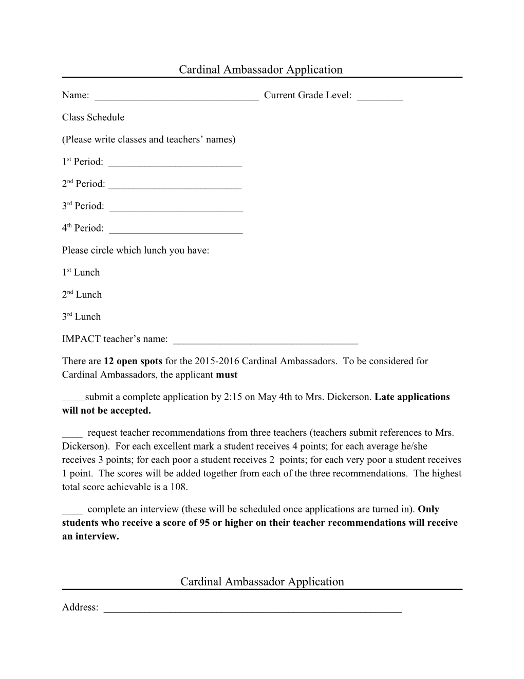 Cardinal Ambassador Application