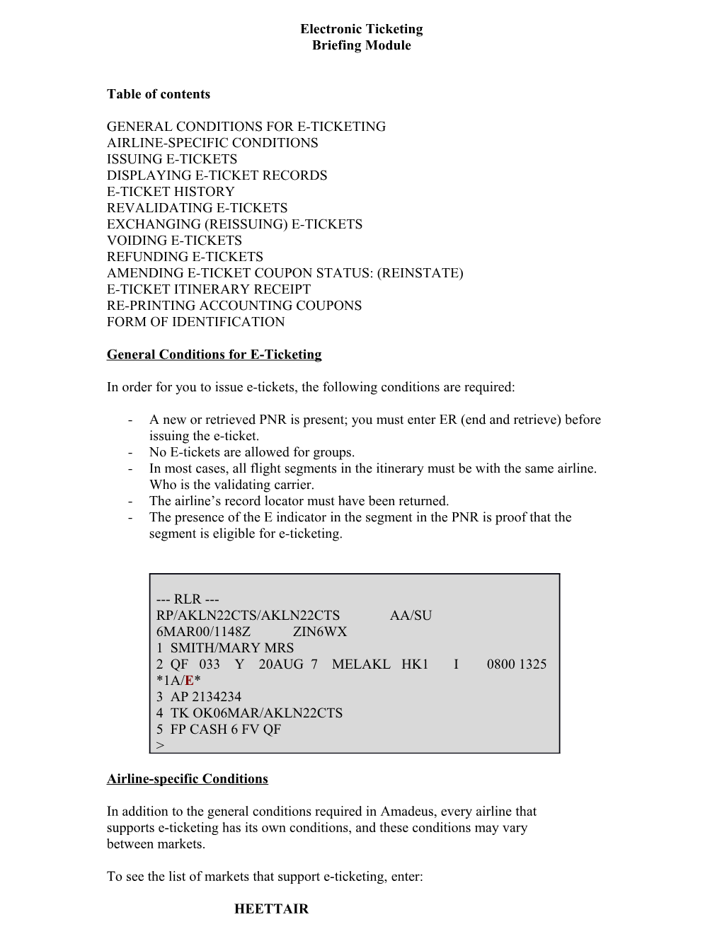 Electronic Ticketing