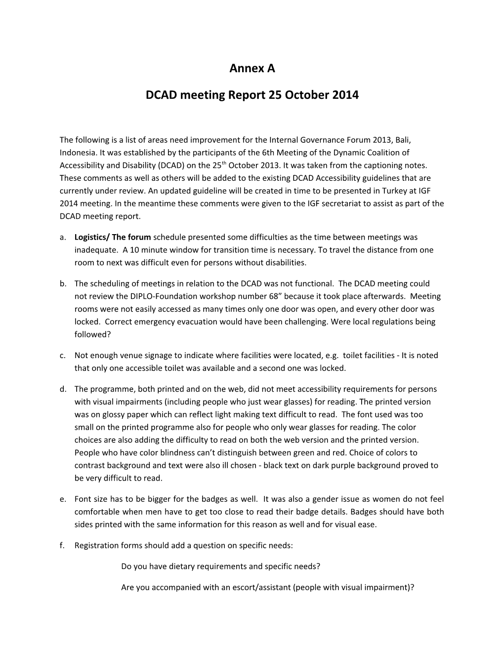 DCAD Meeting Report 25 October 2014