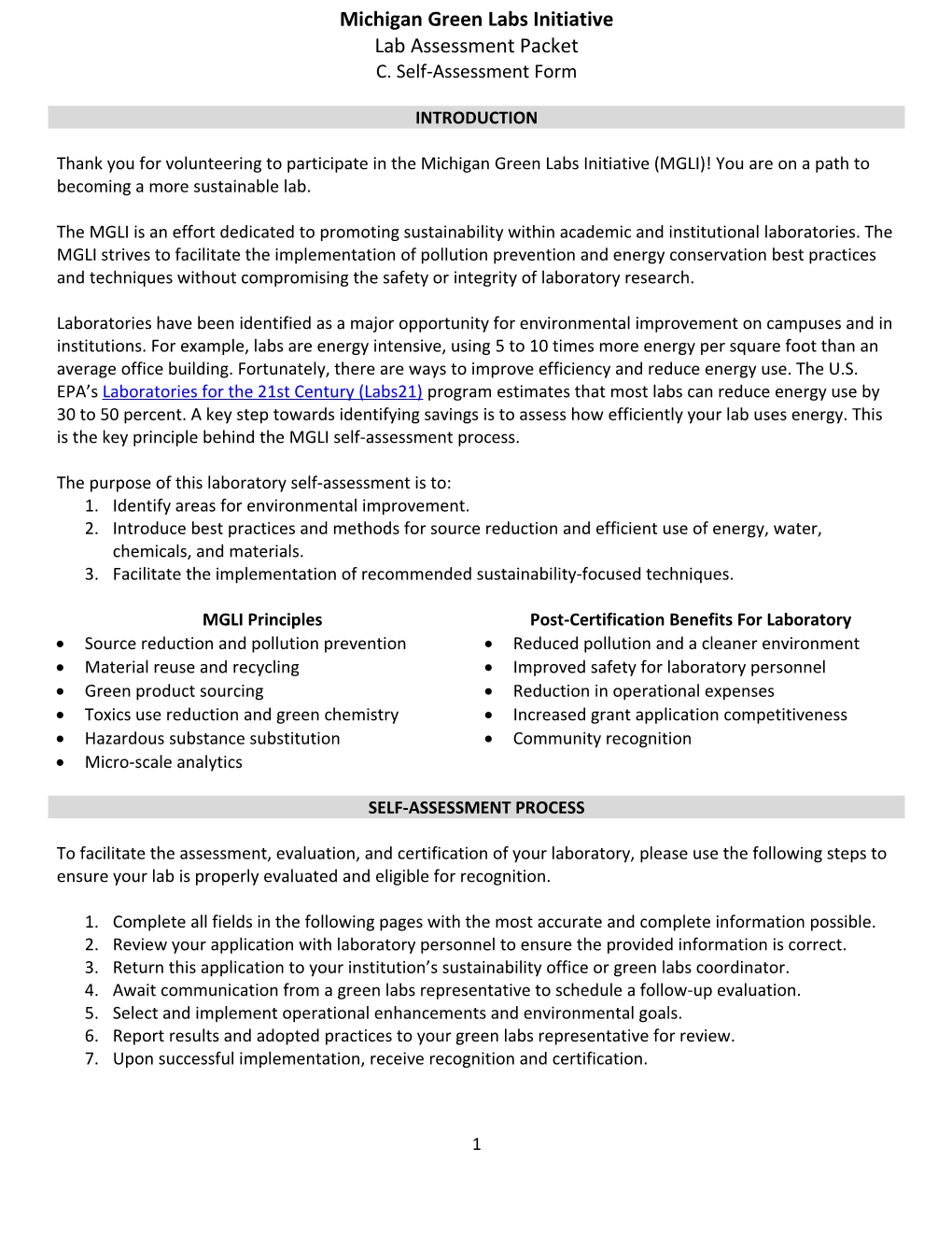 C. Self-Assessment Form