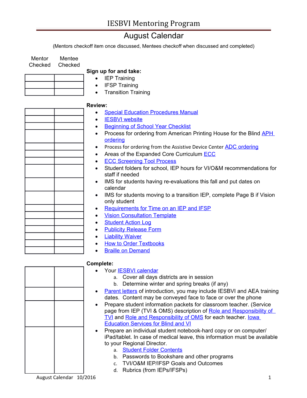 IESBVI Mentoring Program