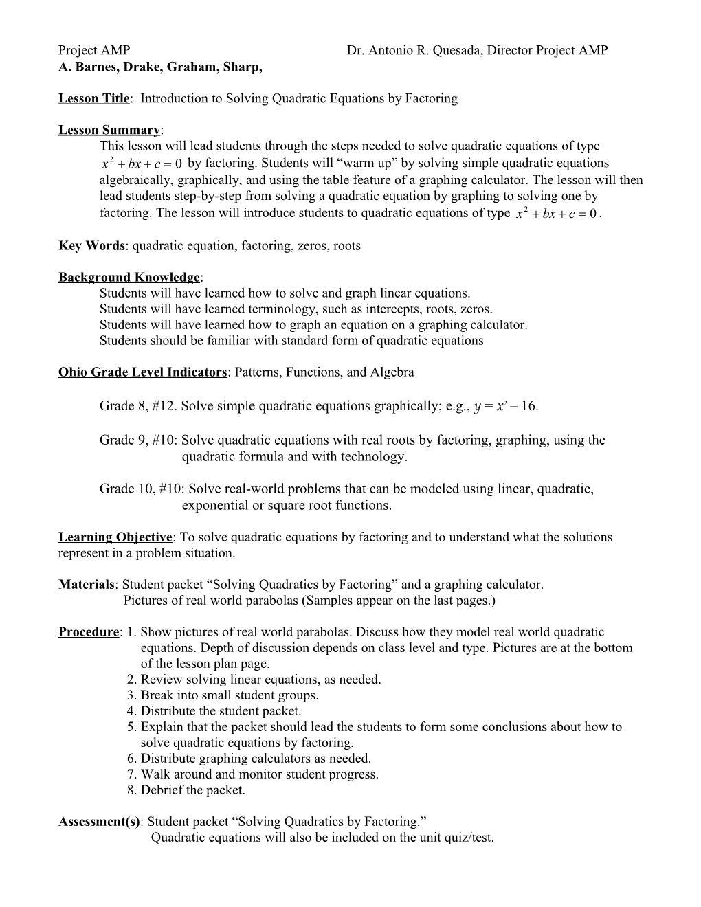 Solving Quadratics by Factoring