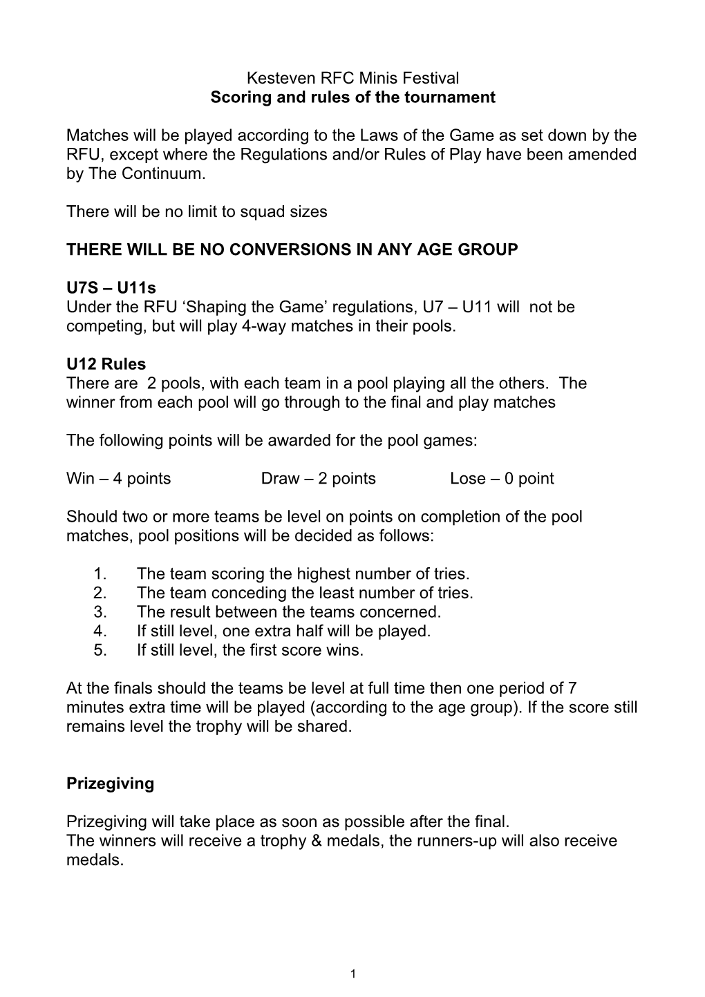 Scoring and Rules of the Tournament