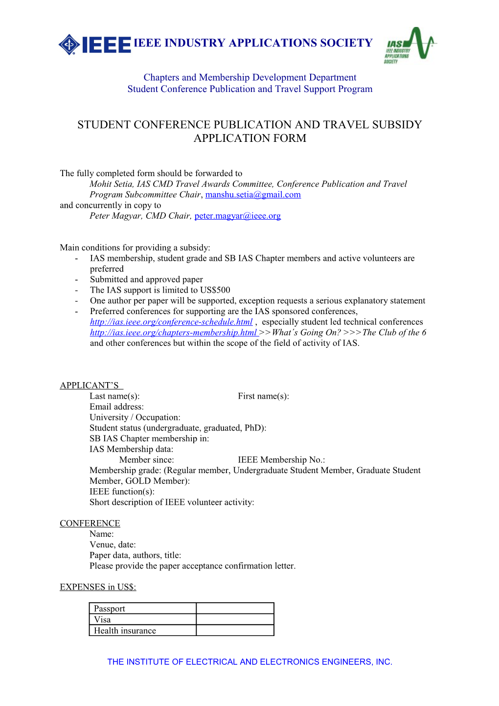 P. Magyar / Student Conference Subsidy Application Form