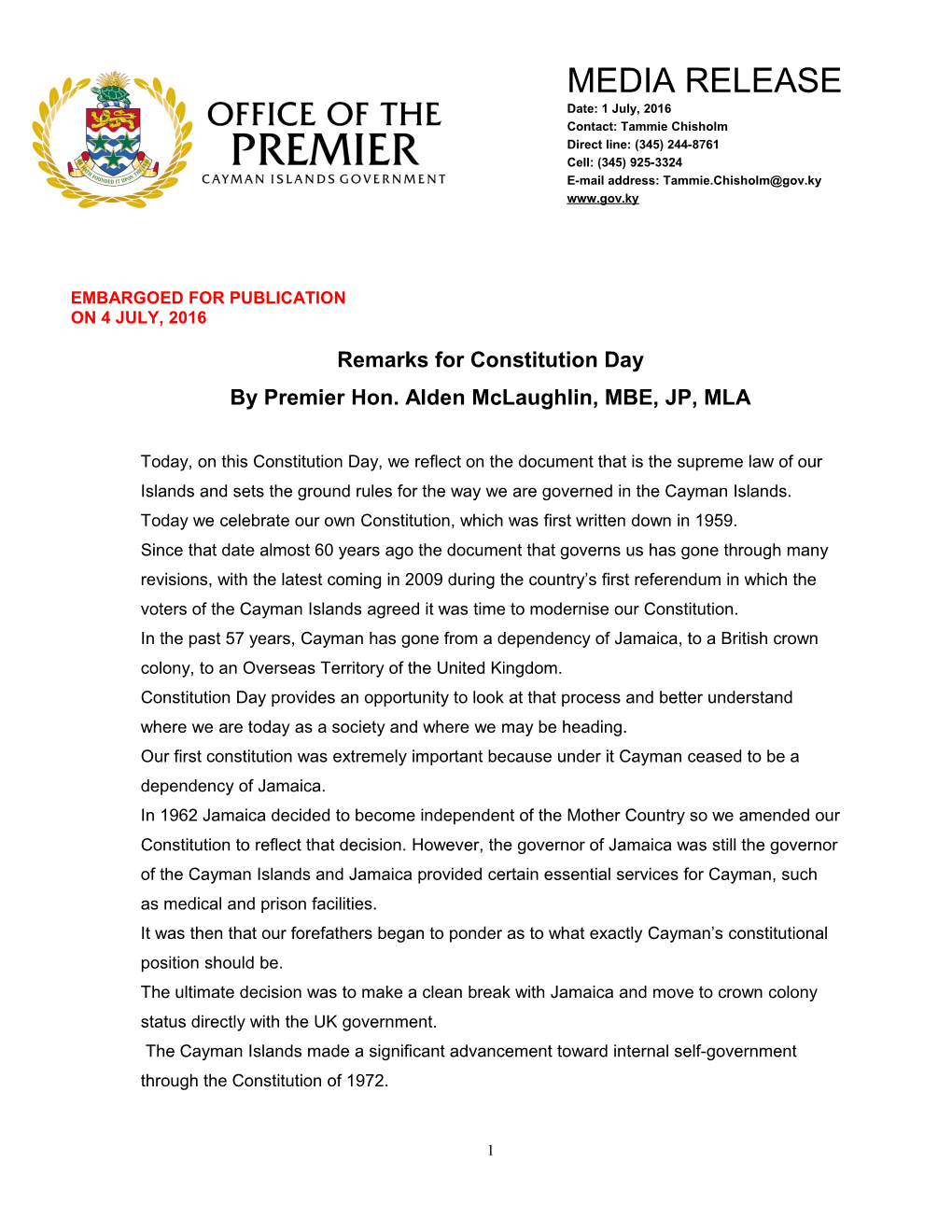 Remarks for Constitution Day