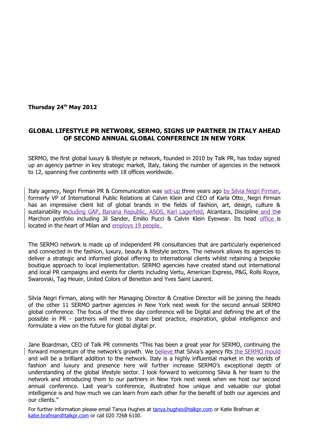 Global Lifestyle Pr Network, Sermo, Signs up Partner in Italy Ahead of Second Annual Global