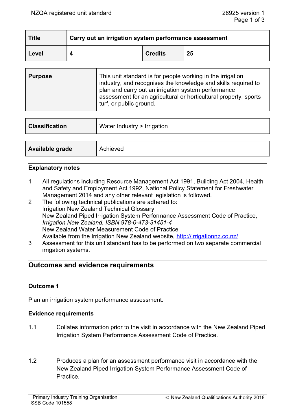 28925 Carry out an Irrigation System Performance Assessment