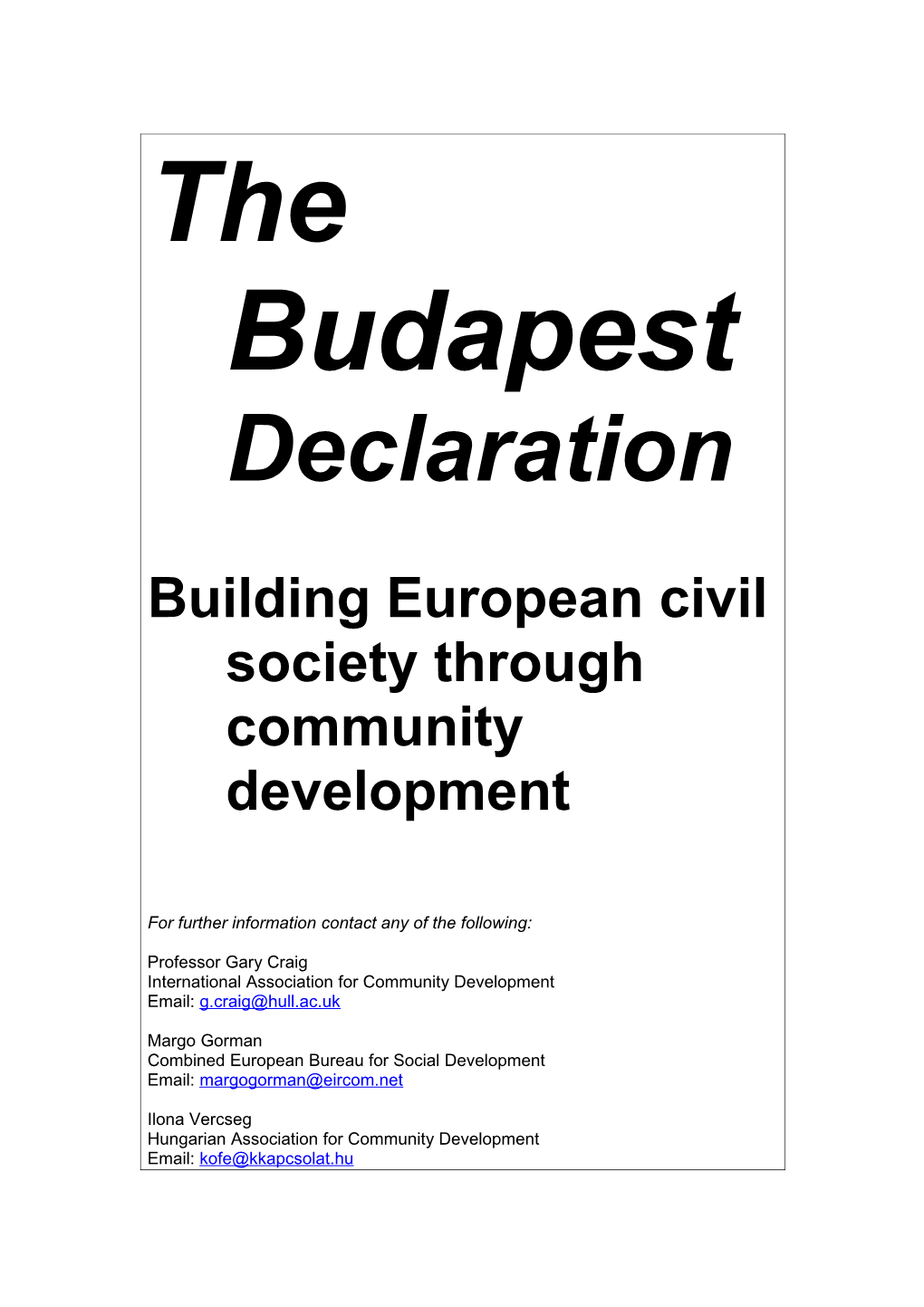 The Budapest Declaration